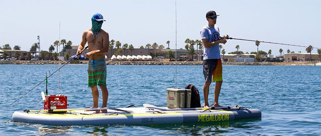 2 Men Fishing from the ISLE Megalodon Inflatable SUP