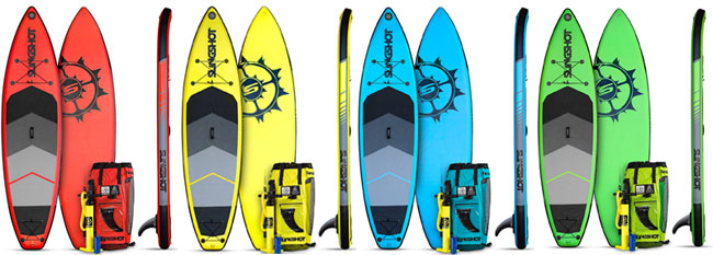 Slingshot Crossbreed Inflatable SUP Colors: Red, Yellow, Blue, Green