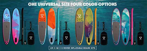 Voltsurf Paddle Board Colors: Black, Yellow, Turquoise, Pink and Orange